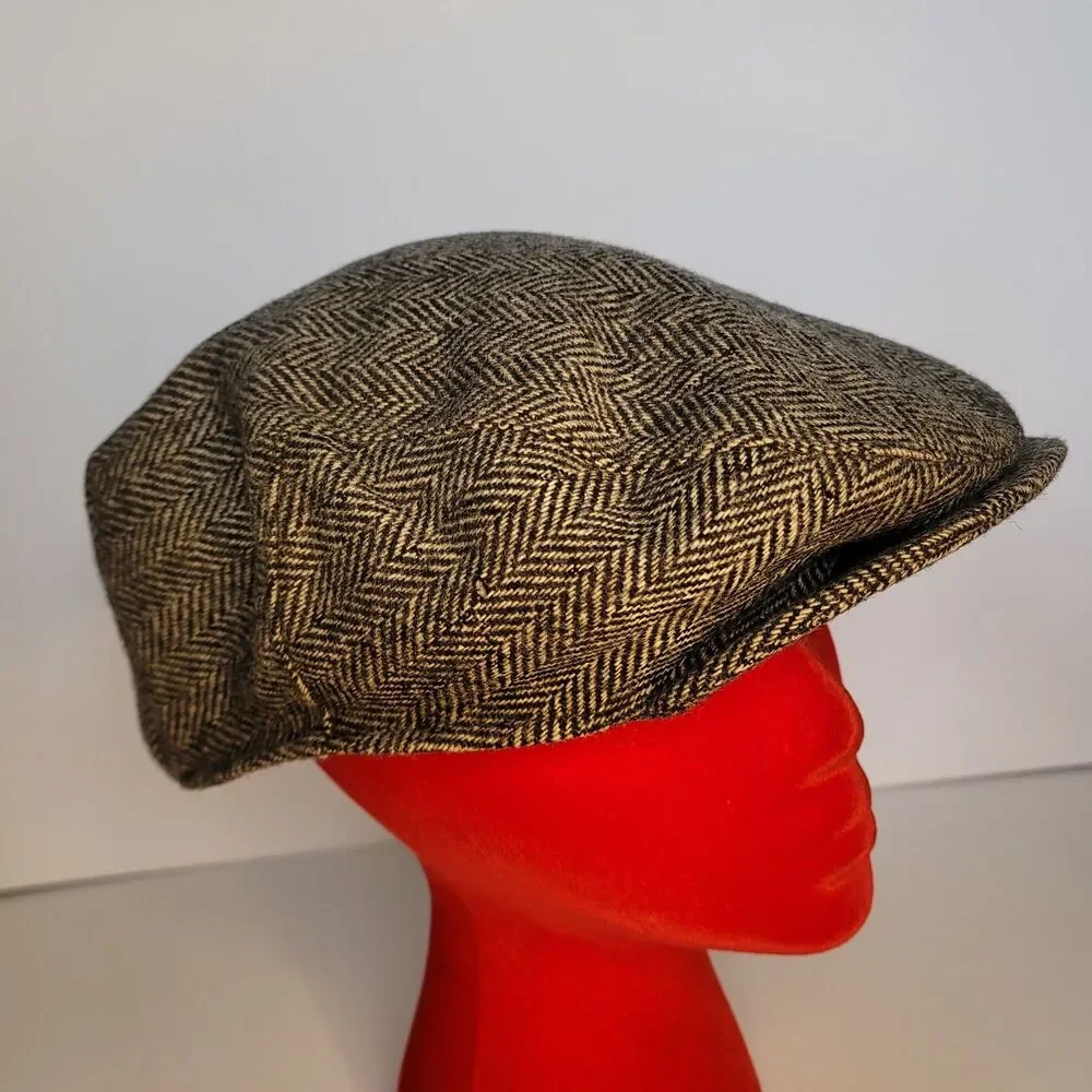 Vintage Wool Herringbone Flat Cap Hat XL Made in USA – Flaws Shown